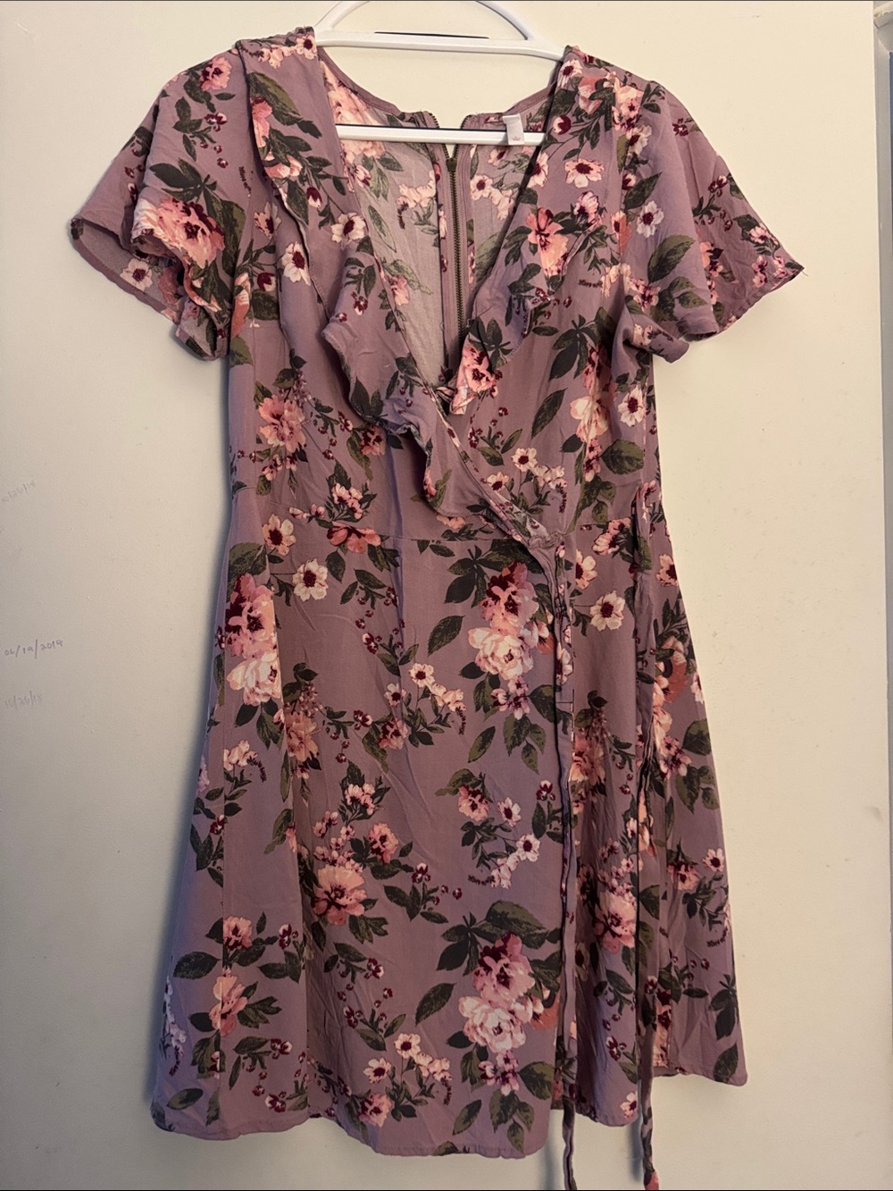 Xhilaration Mauve Floral Wrap Mini Dress